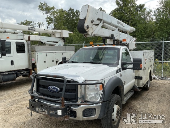 (Cohasset, MN) Lift-all LAHM-37-19, Material Handling Bucket Truck mounted behind cab on 2015 Ford F