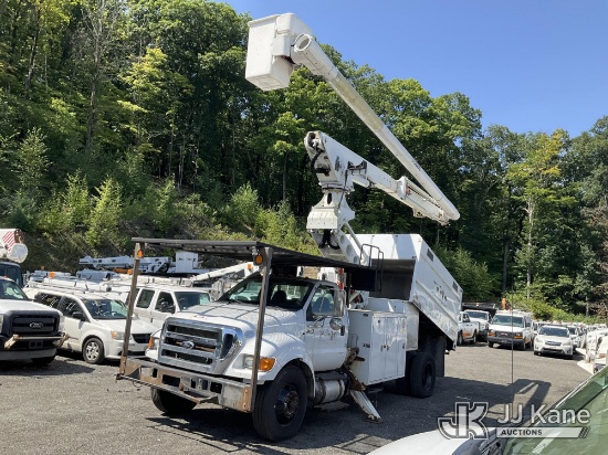 (Branchville, NJ) Altec LR760E70, Over-Center Elevator Bucket Truck mounted behind cab on 2013 Ford