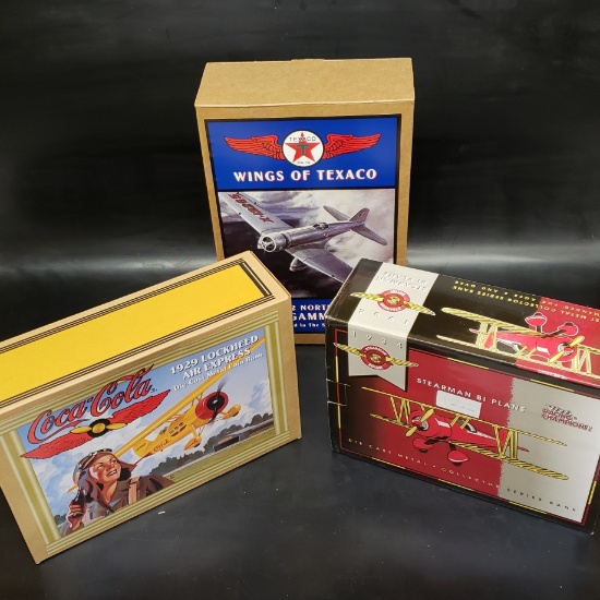 3 x Diecast Airplanes in Box - Coca Cola, Wings of Texaco, Racing Champs #2