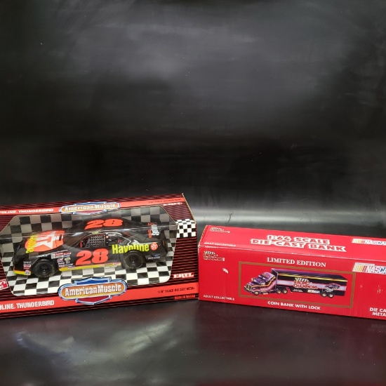Erlt Havoline thunderbird Diecast Car + Racing Champions Truck Bank