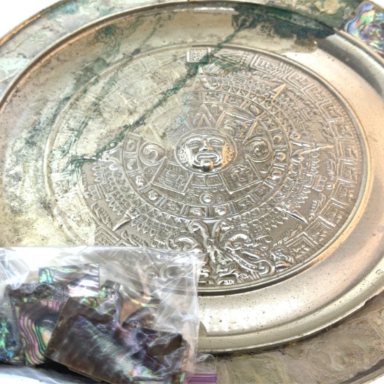 Mexico Alpaca Silver Plate with MOP Inlay (needs repair) - 11" - 11.5 oz