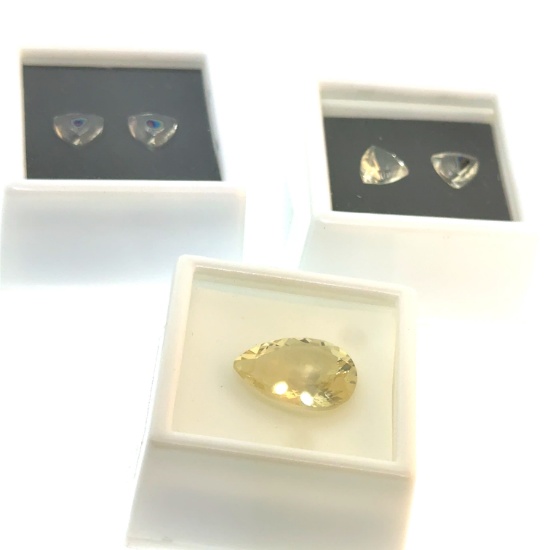 2 x Matched Pair Yellow Labradorite 8x8mm 3.1ct + 18x13mm 8.75ct Gemstones