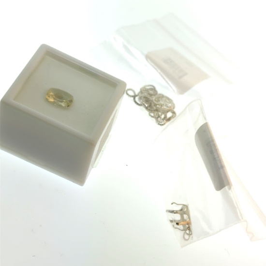 2ct Yellow Labradorite Gemstone 10x8mm With Sterling Mount + Chain