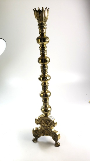 Antique Brass Candle Holder Church/Altar/Wedding Flower Bud Top Three Point wide base