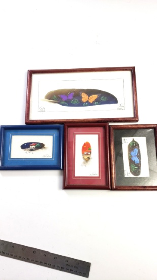 4 X Framed Handpainted Feather Paintings Jose Ganno Costa Puica