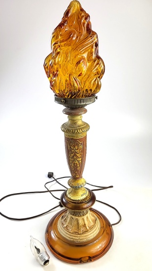 Vintage Amber Flame Lamp Hollywood Regency Style