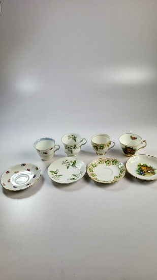 4 x Cups and Saucers - Queens China, Colclough, Regency, Roslyn