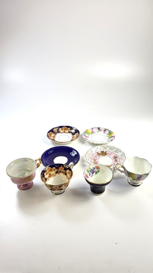 4 x Cups and Saucers - Royal Albert, Aynsley, Lustre
