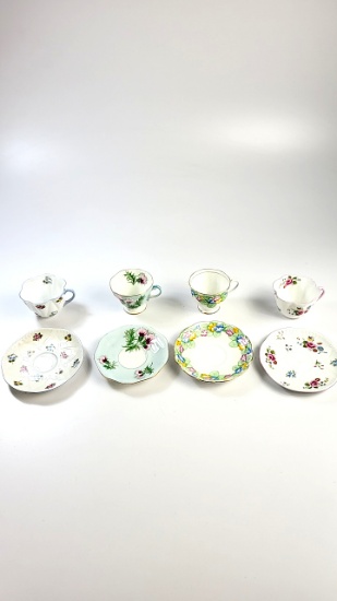 4 x Cups and Saucers - Shelley, Foley, Royal Albert