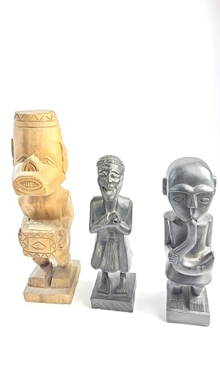Trio of Polynesian/Asian Tribal Style Wood Carvings