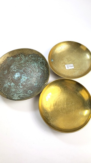 Trio of Vintage Chinese Brass Bowls