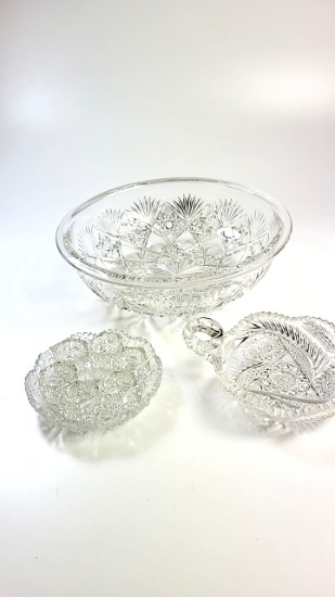 Collection of Early American Cut Glass - Large Bowl, Salts, Small Bowls