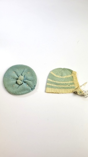 Pair of Vintage Hand-Made Baby Hats (one has holes)