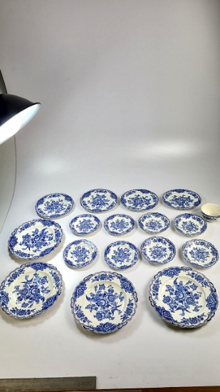 Large Lot of Crown Ducal Bristol Blue Scalloped China