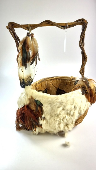 Native Basket with Fur and Feathers