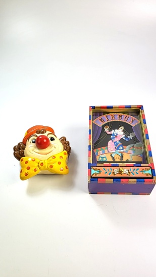 Vintage Dancing Clown Music Box + Clown Face - Working