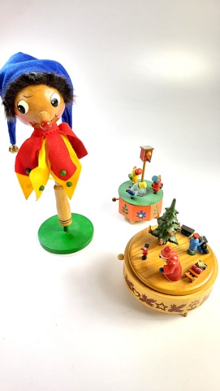 Wooden Music Box Collection - Rotating Birds, Christmas, + Punch Head Working