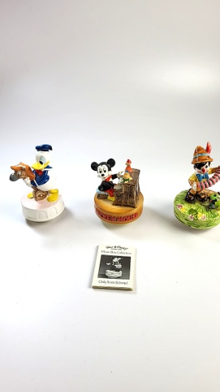 3 x Disney Music Boxes - Mickey, Donald, Pinnoccio Working