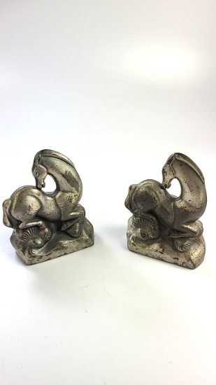 Pair of Metal Kneeling Horse Figuirines / Bookends