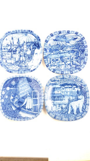 4 x Rorstrand Blue and White Collectors Plates 1969 1982 1989 1975