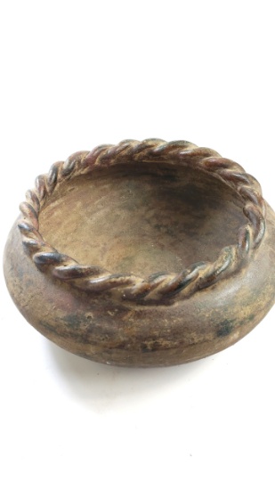Large Mexican Pottery Planter with Braided Rim
