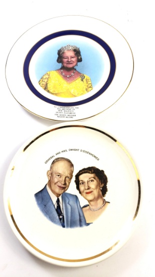 Pair of Commemorative Plates - Eisenhower + Queen Elizabeth Queen Mother