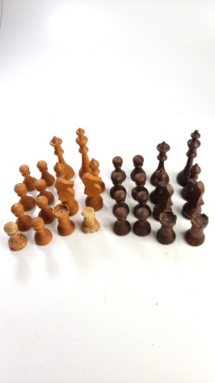 Collection of Mid Century Wood Chess Pieces (no a set)
