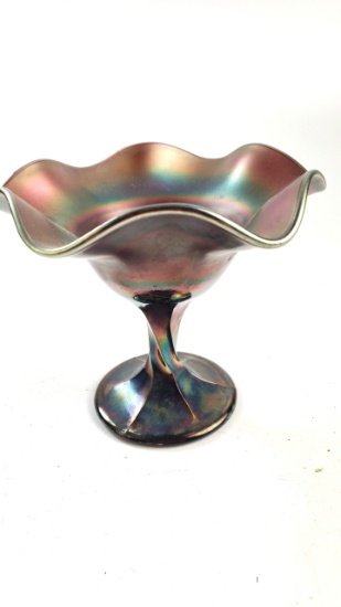 Northwood Rainbow Amethyst Carnival Glass Ruffle Dish