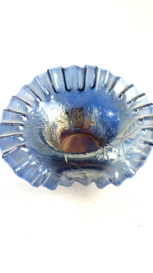 Fenton Blue Carnival Glass Ruffle Bowl