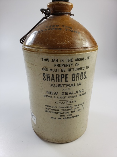 Sharpe Bros Stoneware Demijonhn w/ Stopper and metal handle