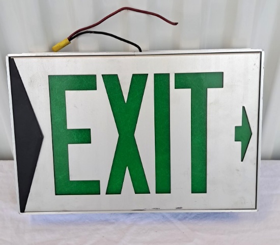 Double-sided Green Exit Sign With Directional Arrows And Metal Frame