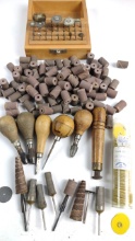Grobet Usa Jeweler's Rotary Tool Sanding Discs, Drums & Polishing Bits Lot With Wood Box