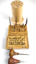 Jeweler's Engraving Graver Tool Set With Grs Qc Bits, Wooden Holders & Handles