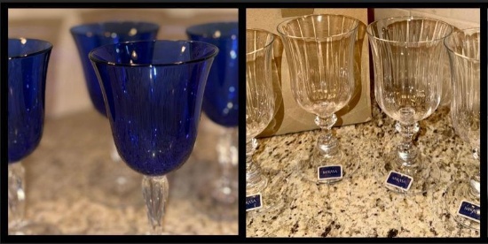Mikasa French Country Crystal Goblets NIB & Sapphire Glassware by Cristal D'Arques - Durand