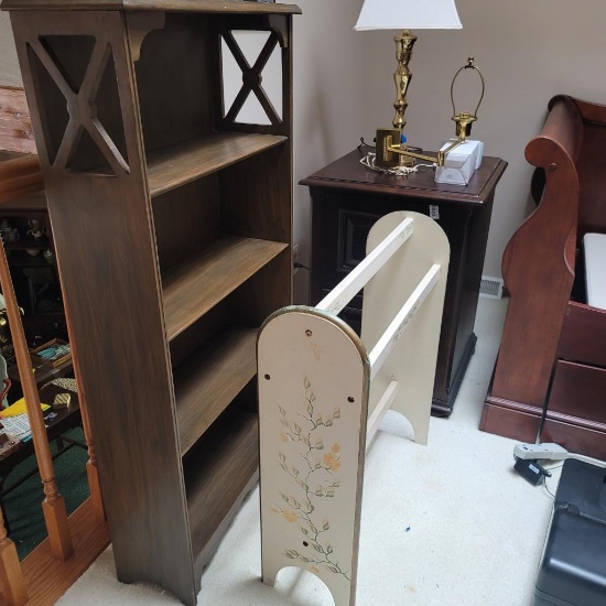 Mixed Furniture Lot - Bookshelf, Quilt Stand, 2 Drawer Lateral File Cabinet & Brass Lamps