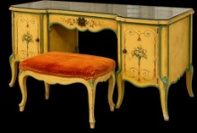 Vintage Venetian Vanity + Velvet! Hand Painted Floral Dressing Table & Bench
