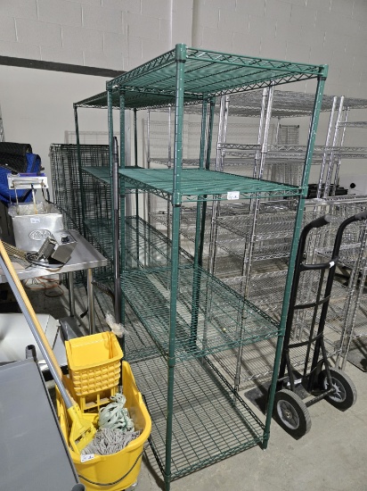 Lot of (2) Green Wire Shelving Units 24"x72"x36" and 24"x72"x60" w/ (3) ext
