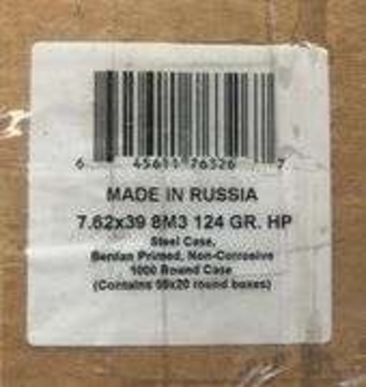 1000 Round Case Wolf Steel Case 7.62x39 8M3 124 Gr. Rounds