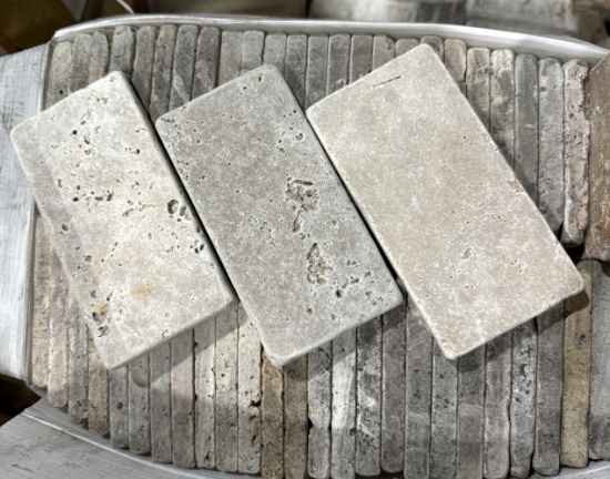 1 Crate 121sf 3"x6" Noce Travertine  tumbled