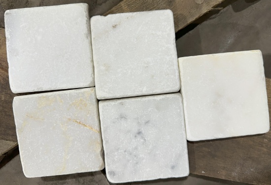 1 Crate 533sf 4"x4" Imperial White Carrara Tumbled