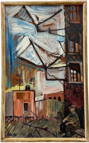 Modernist Depression Street Scene Signed Kaplan