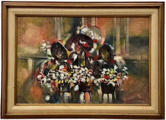 Latin Am Modernist Painting Figures Flowers Signed