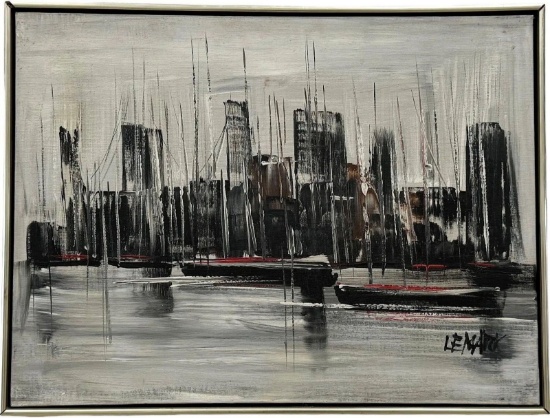 Mid-Century Modern Amer School Cityscape Abstract