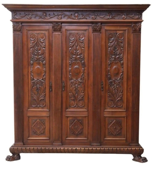 RENAISSANCE REVIVAL CARVED WALNUT WARDROBE