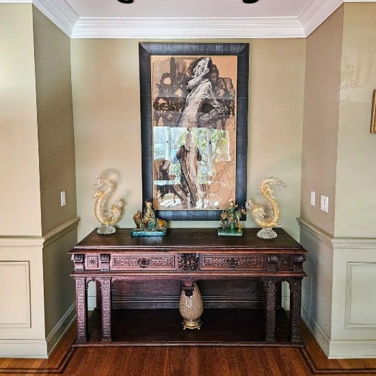 JACOBEAN STYLE OAK AND WALNUT CONSOLE