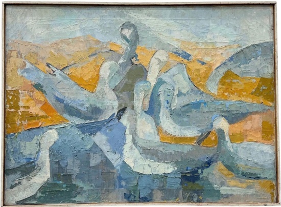 MCM American Abstract Birds Unsigned Heavy Impasto