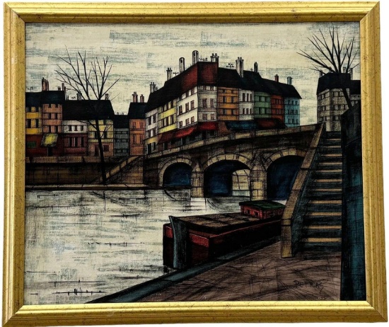 Vintage Paris School Modernist City Scene, Signed