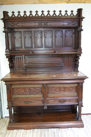 Gothic Sideboard in Walnut & Griotte Marble