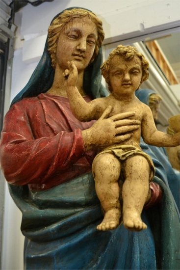 Italian The Virgin & Child Carved Wood Sculpture