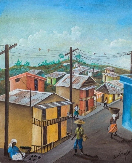 JOSEPH LESLEY (20th c, Haitian) Village Scene
